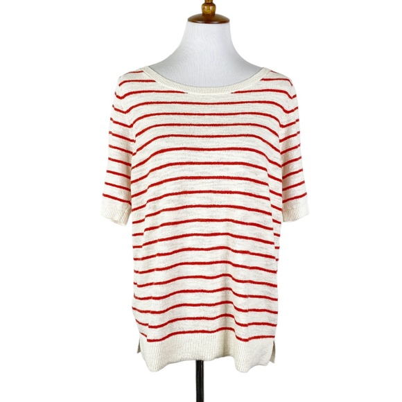 LOFT Sweaters - NWT Loft Cream Red Stripe Textured Sweater Sz. L